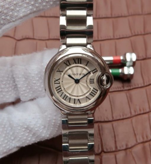 Replica Cartier Ballon Bleu Ladies 28mm SS White Dial SS Bracelet Ronda Quartz - Image 4