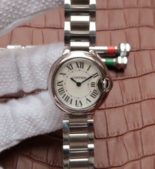 Replica Cartier Ballon Bleu Ladies 28mm SS White Dial SS Bracelet Ronda Quartz