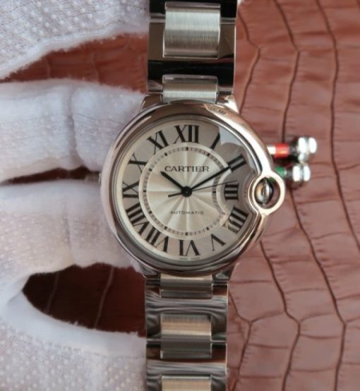 Replica Cartier V6 Ballon Bleu 36mm White Textured Dial SS Bracelet