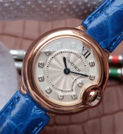 Replica Cartier Ballon Bleu 28mm Ladies RG White Dial Diamonds Markers Ronda Quartz - Image 2
