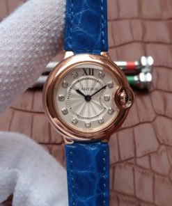 Replica Cartier Ballon Bleu 28mm Ladies RG White Dial Diamonds Markers Ronda Quartz