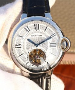 Replica Cartier Ballon Bleu de Cartier Tourbillon SS Leather Strap Diamonds Dial