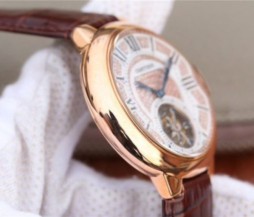 Replica Cartier Ballon Bleu de Cartier Tourbillon RG Leather Strap Diamonds Dial - Image 4