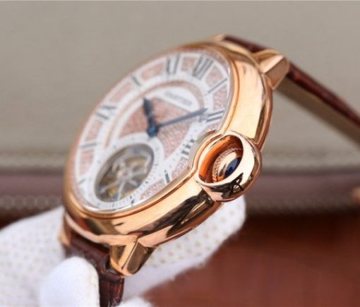 Replica Cartier Ballon Bleu de Cartier Tourbillon RG Leather Strap Diamonds Dial - Image 5