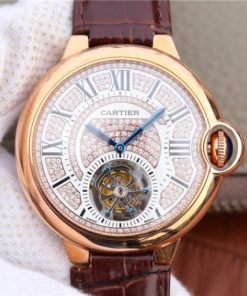 Replica Cartier Ballon Bleu de Cartier Tourbillon RG Leather Strap Diamonds Dial
