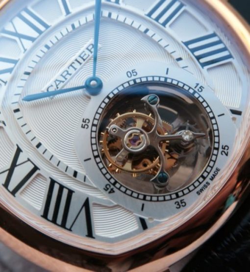 Replica Cartier Drive de Cartier Tourbillon RG White Textured Dial Leather Strap - Image 2