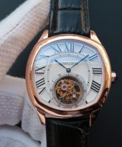 Replica Cartier Drive de Cartier Tourbillon RG White Textured Dial Leather Strap