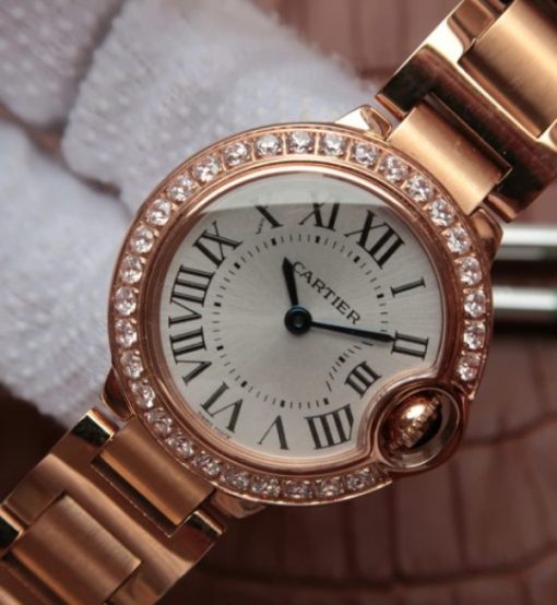 Replica Cartier Ballon Bleu 28mm RG Diamonds Bezel White Dial Bracelet Ronda Quartz - Image 2