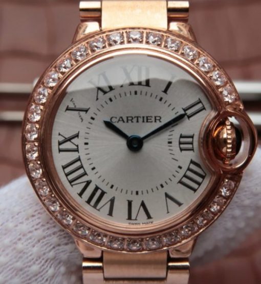 Replica Cartier Ballon Bleu 28mm RG Diamonds Bezel White Dial Bracelet Ronda Quartz - Image 3