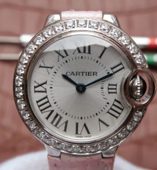 Replica Cartier Ballon Bleu 28mm SS Diamonds Bezel White Dial Ronda Quartz - Image 3