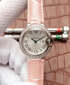 Replica Cartier Ballon Bleu 28mm SS Diamonds Bezel White Dial Ronda Quartz