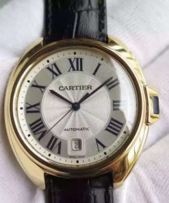 Replica Cartier Cle de Cartier YG White Textured Dial Leather Strap MIYOTA9015