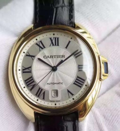Replica Cartier Cle de Cartier YG White Textured Dial Leather Strap MIYOTA9015