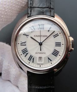 Replica Cartier Cle de Cartier SS White Textured Dial Leather Strap MIYOTA9015