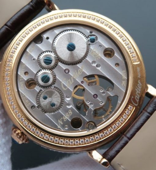 Replica Cartier Tourbillon YG Diamonds Dial&Bezel Leather Strap - Image 6