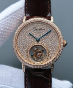 Replica Cartier Tourbillon YG Diamonds Dial&Bezel Leather Strap