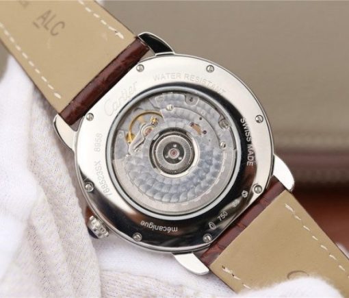 Replica Cartier Ronde De Cartier SS White Dial Diamonds Bezel Croco Strap A2892 - Image 8