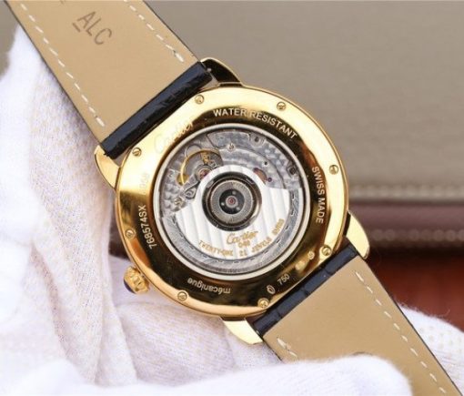 Replica Cartier Ronde De Cartier YG White Dial Diamonds Bezel Croco Strap A2892 - Image 8