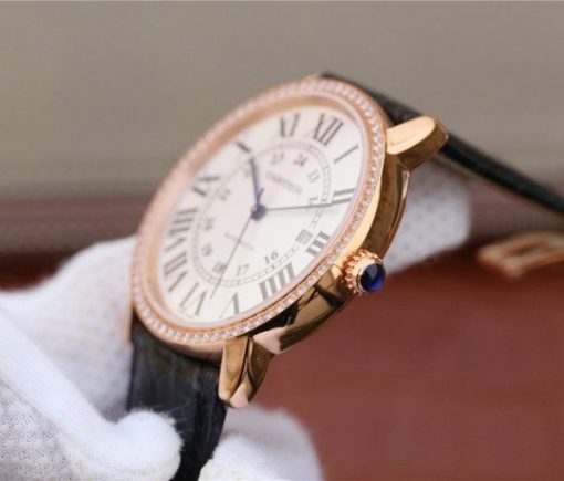 Replica Cartier Ronde De Cartier RG White Dial Diamonds Bezel Croco Strap A2892 - Image 5