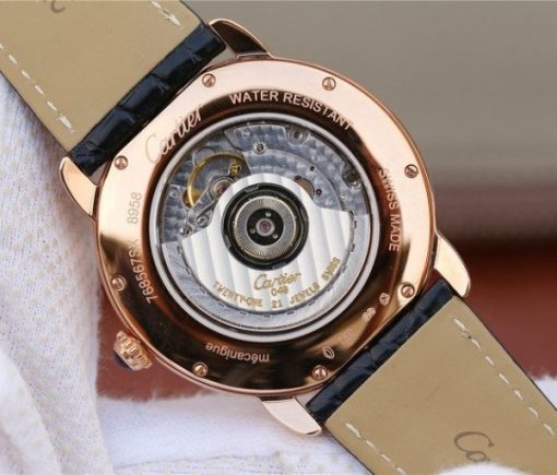 Replica Cartier Ronde De Cartier RG White Dial Diamonds Bezel Croco Strap A2892 - Image 8
