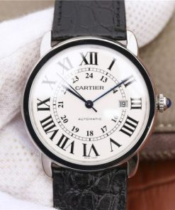 Replica Cartier ZF Ronde de Cartier 42mm White Dial Leather Strap MIYOTA 9015