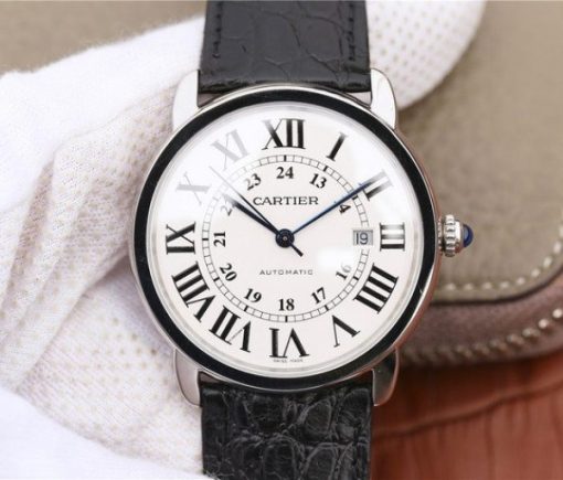 Replica Cartier ZF Ronde de Cartier 42mm White Dial Leather Strap MIYOTA 9015