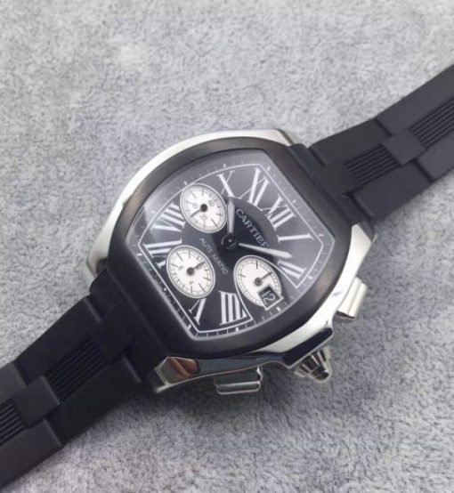 Replica Cartier Roadster SS Black Dial Black Rubber Strap A7750 - Image 2