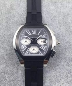 Replica Cartier Roadster SS Black Dial Black Rubber Strap A7750