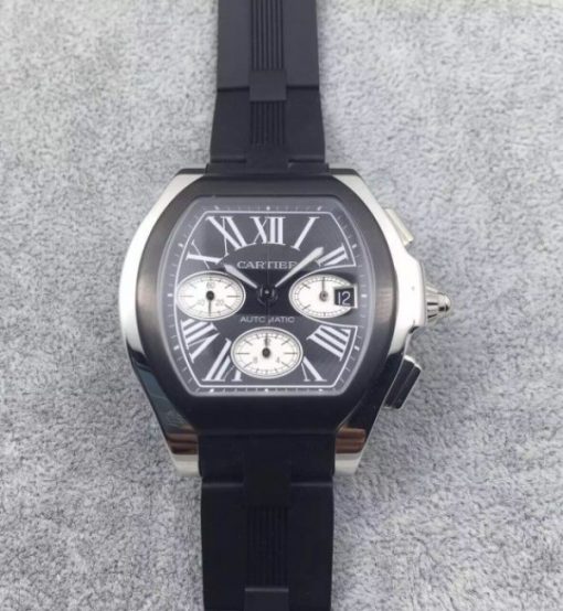 Replica Cartier Roadster SS Black Dial Black Rubber Strap A7750
