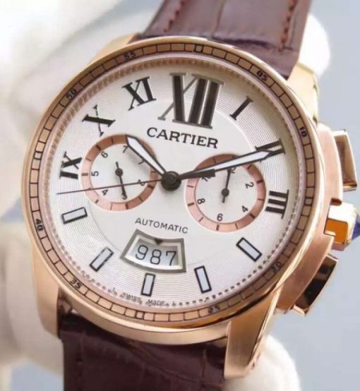 Replica Cartier JF Cartier Calibre de Cartier RG Chronograph White Dial Miyota 9100 - Image 2