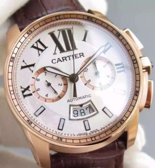 Replica Cartier JF Cartier Calibre de Cartier RG Chronograph White Dial Miyota 9100 - Image 3