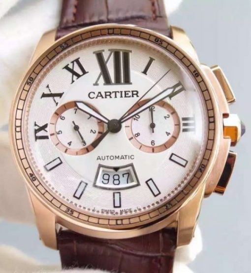 Replica Cartier JF Cartier Calibre de Cartier RG Chronograph White Dial Miyota 9100