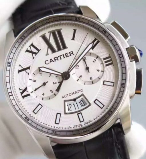 Replica Cartier JF Cartier Calibre de Cartier SS Chronograph White Dial Miyota 9100 - Image 3