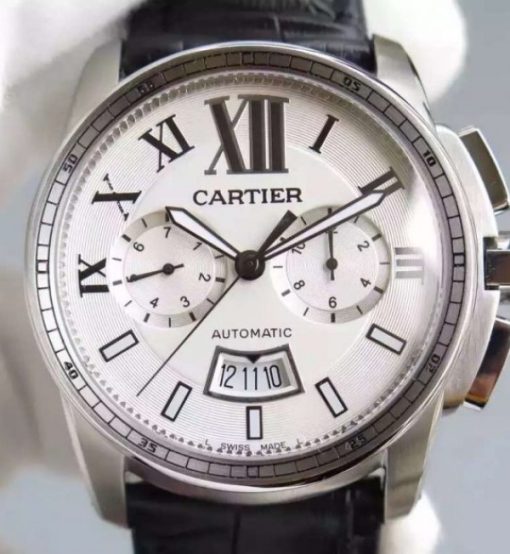 Replica Cartier JF Cartier Calibre de Cartier SS Chronograph White Dial Miyota 9100