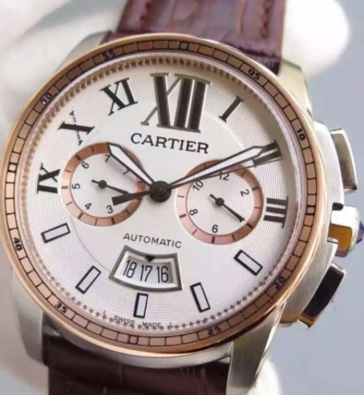 Replica Cartier JF Cartier Calibre de Cartier SS/RG Chronograph White Dial Miyota 9100 - Image 2