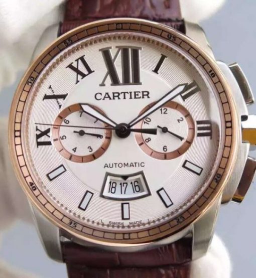 Replica Cartier JF Cartier Calibre de Cartier SS/RG Chronograph White Dial Miyota 9100