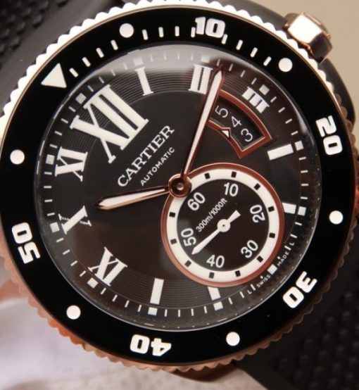 Replica Cartier JJF Calibre De Cartier Diver DLC Black Dial RG Bezel Black Rubber Strap A23J - Image 3
