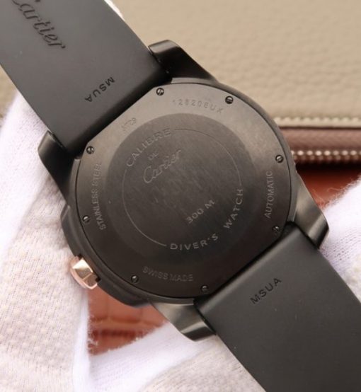 Replica Cartier JJF Calibre De Cartier Diver DLC Black Dial RG Bezel Black Rubber Strap A23J - Image 6