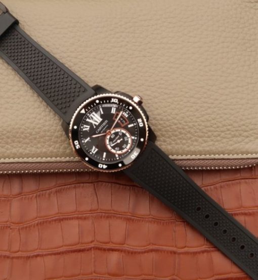 Replica Cartier JJF Calibre De Cartier Diver DLC Black Dial RG Bezel Black Rubber Strap A23J - Image 8