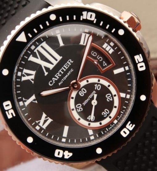 Replica Cartier JJF Calibre De Cartier Diver SS Black Dial RG Bezel Black Rubber Strap A23J - Image 3