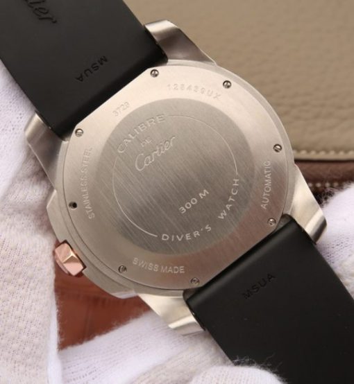 Replica Cartier JJF Calibre De Cartier Diver SS Black Dial RG Bezel Black Rubber Strap A23J - Image 6