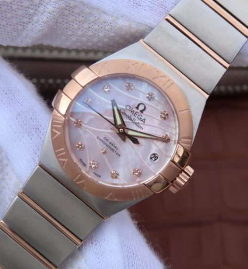 Replica Omega V6 Constellation 27mm RG Dial Diamonds Markers SS/RG Bracelet A8520 - Image 2