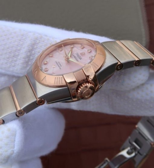 Replica Omega V6 Constellation 27mm RG Dial Diamonds Markers SS/RG Bracelet A8520 - Image 4