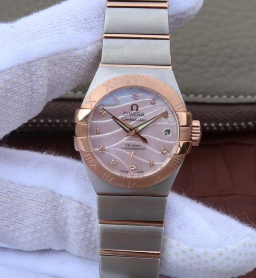 Replica Omega V6 Constellation 27mm RG Dial Diamonds Markers SS/RG Bracelet A8520