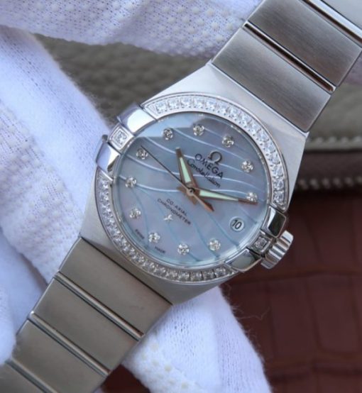 Replica Omega V6 Constellation 27mm SS Blue Dial Diamonds Markers SS Bracelet A8520 - Image 2