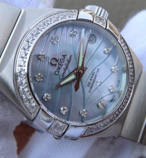 Replica Omega V6 Constellation 27mm SS Blue Dial Diamonds Markers SS Bracelet A8520 - Image 3