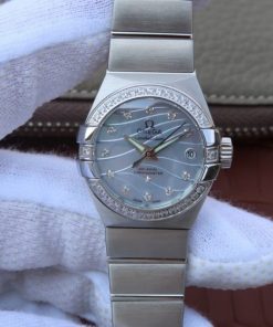 Replica Omega V6 Constellation 27mm SS Blue Dial Diamonds Markers SS Bracelet A8520