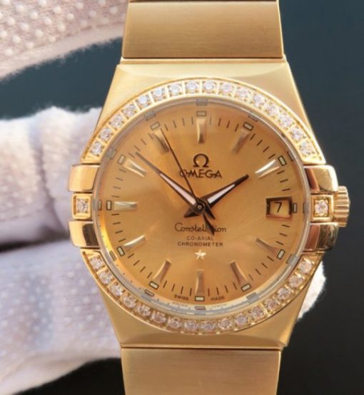 Replica Omega V6 Constellation YG Dial Diamonds Bezel YG Bracelet A2500
