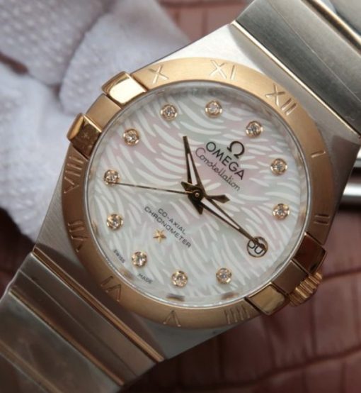 Replica Omega V6 Constellation 35mm SS White Dial Diamonds Markers RG Bezel A2500 - Image 2