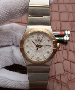 Replica Omega V6 Constellation 35mm SS White Dial Diamonds Markers RG Bezel A2500